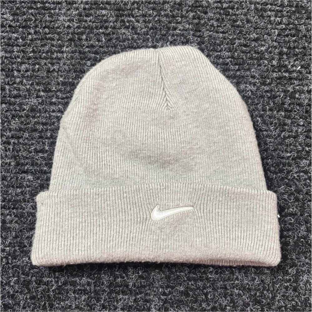 Nike Gray Solid Beanie Hat w/ White Swoosh Logo, Men's One Size